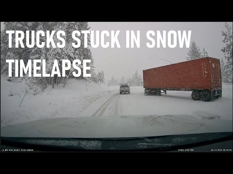 Trucks Stuck in Snow up I-80 toward Donner Pass