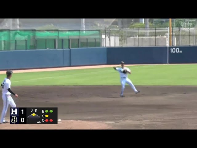 【ファーム】ジャンピング送球!! バファローズ・河野聡太が華麗な守備を見せる!!  2024年6月14日 オリックス・バファローズ 対 くふうハヤテベンチャーズ静岡