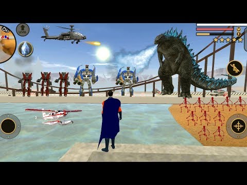 Vegas Crime Simulator (Godzilla and Car Robot Fight on the Bridge) 🚁 Helicopter Blast 🤖 Car Robot