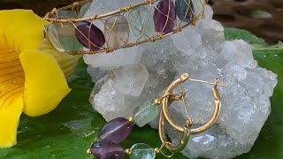 Fluorite Wire Wrap Bracelet & Earrings