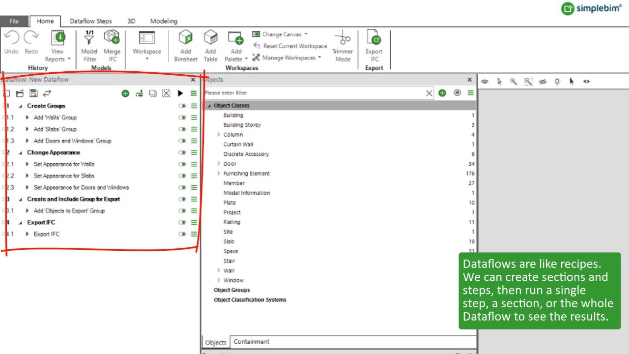Simplebim Basics - How to Use Dataflow Palette
