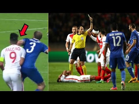 Chiellini Elbows Falcao In The Face