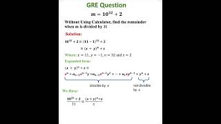 #GRE Question: Without using calculator, find the remainder when 10^32+2 is divided by 11 #maths