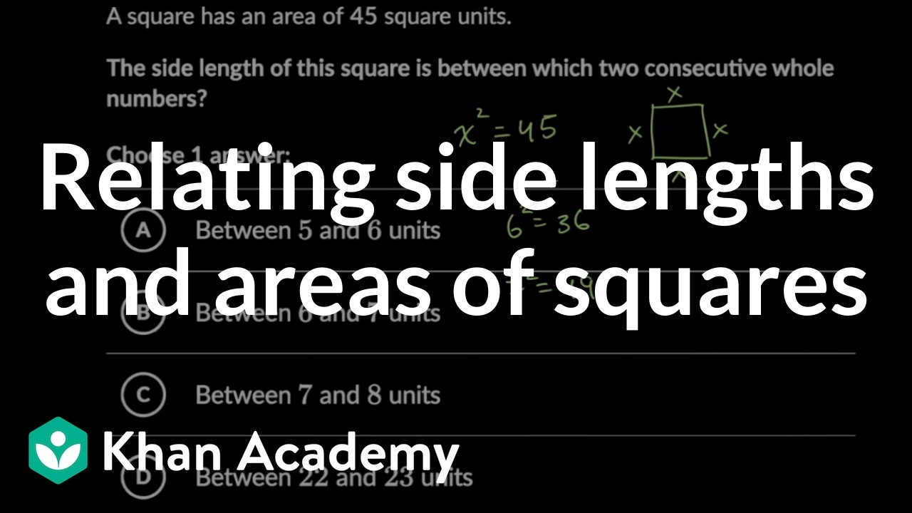 Relating side lengths and areas of squares | 8th grade math (IM® v.360 aligned) | Khan Academy