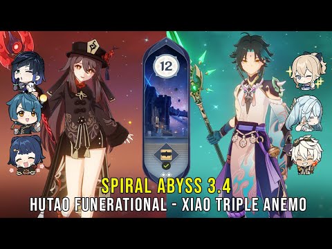 C1 Hutao Funerational and C0 Xiao Triple Anemo - Genshin Impact Abyss 3.4 - Floor 12 9 Stars
