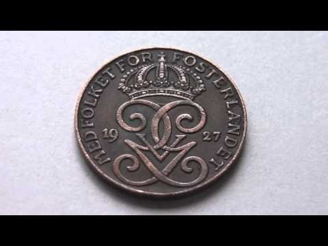 Old 2 Öre coin of Sweden from 1927 - Med folket för fosterlandet