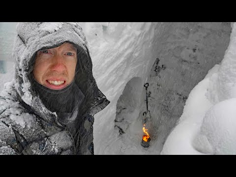 Survival Camping in 12 ft (4 m) of Snow During a Blizzard