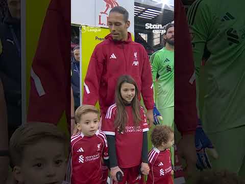 Diogo Jota’s sons Dinis and Duarte walk out at Anfield as mascots 🥹 #Liverpool #PremierLeague