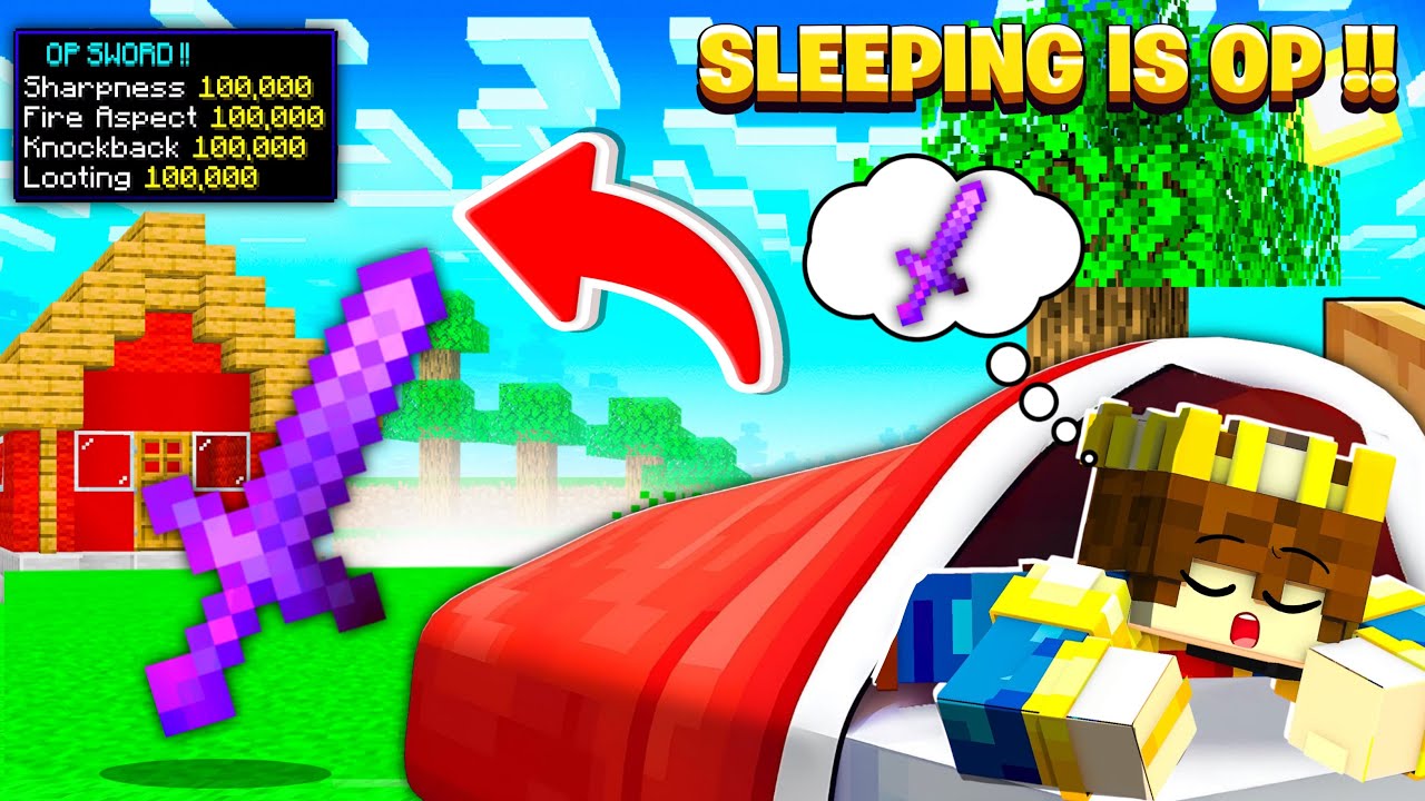 MINECRAFT BUT SLEEPING GIVES OP ITEMS !!