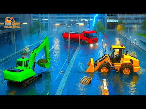 Massive Cleanup! Excavator and Bulldozer Save the Flooded Streets! 🚜🌊 | CONSTRUCTION VEHICLES