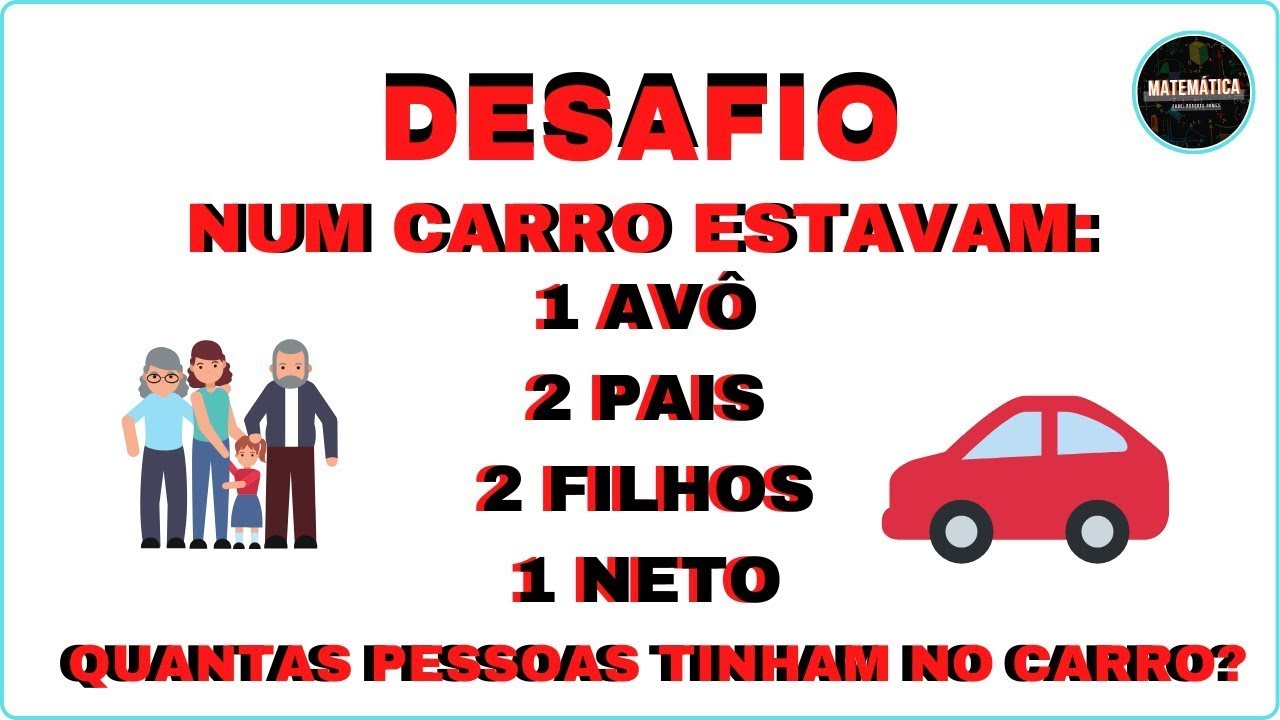 DESAFIO DE LÓGICA | NUM CARRO ESTAVAM 1 AVÔ 2 PAIS 2 FILHOS e 1 NETO @robertogomesmat