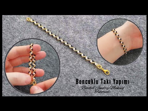 Wavy thin bracelet making with pearl and seed beads. How to make beaded jewelry. Beading tutorial.