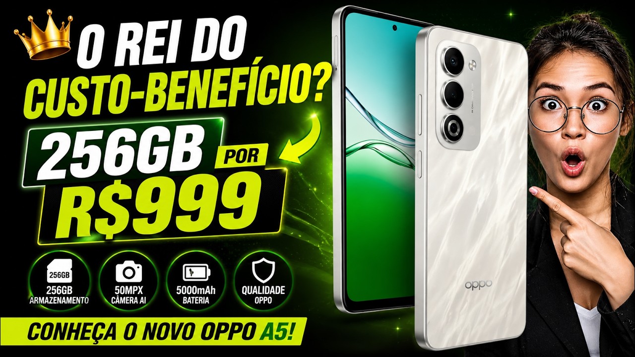 O Rei do Custo-Benefício? 256GB por R$999: Conheça o Novo OPPO A5!