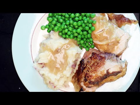Roast Chicken Dinner — Gravy, Mashed Potatoes, Peas