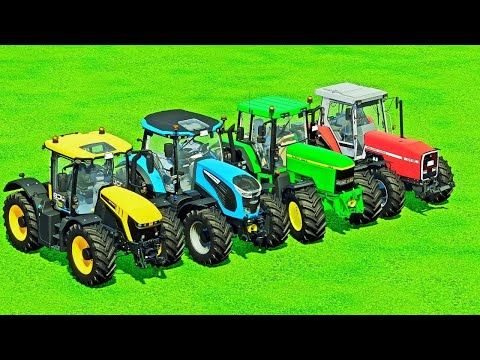 TRANSPORTING  JCB Tractor FENDT vs NEW HOLLAND vs CASE vs JON DEERE ! Farming Simulator 22