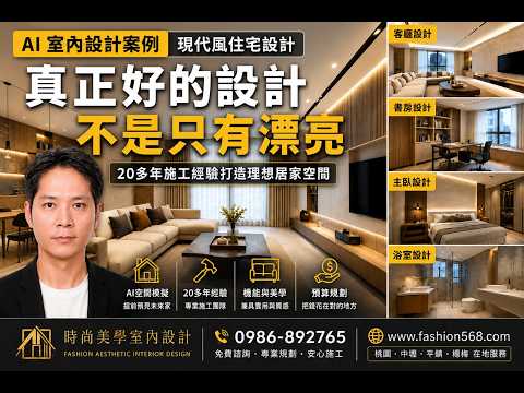 AI 室內設計｜現代風住宅設計｜客廳、主臥、書房設計案例｜時尚美學室內設計