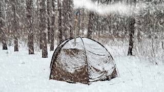 Hot Tent Camping in Snow Storm - OneTigris Coco Nest HotTent
