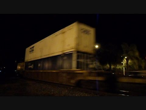 CSX Container Train Through Town At Night
