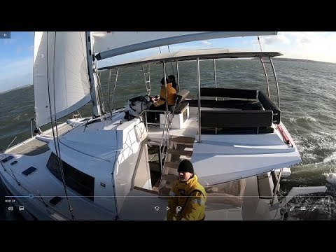 Sailing Bavaria Nautitech 46 Fly cat in heavy weather - fast speeds + revolutionary big flybridge