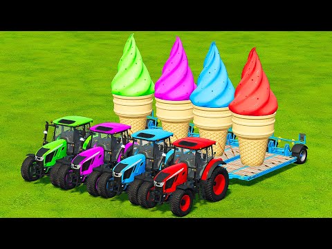 LOAD & TRANSPORT GIANT ICE CREAM WITH LANDINI TRACTORS AND KAMAZ TRUCKS - Farming Simulator 22