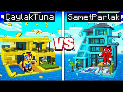 DIAMOND vs GOLD WATER HOUSE BUILDING BATTLE!! - Minecraft
