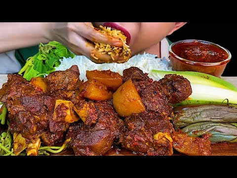 MUKBANG EATING||SPICY MUTTON WITH POTATO CURRY & WHITE RICE