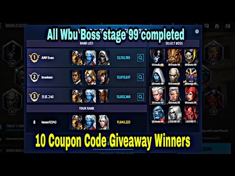 10 Coupon Code Giveaway Winners | Finally All Wbu Stage 99 Completed - Marvel Future Fight