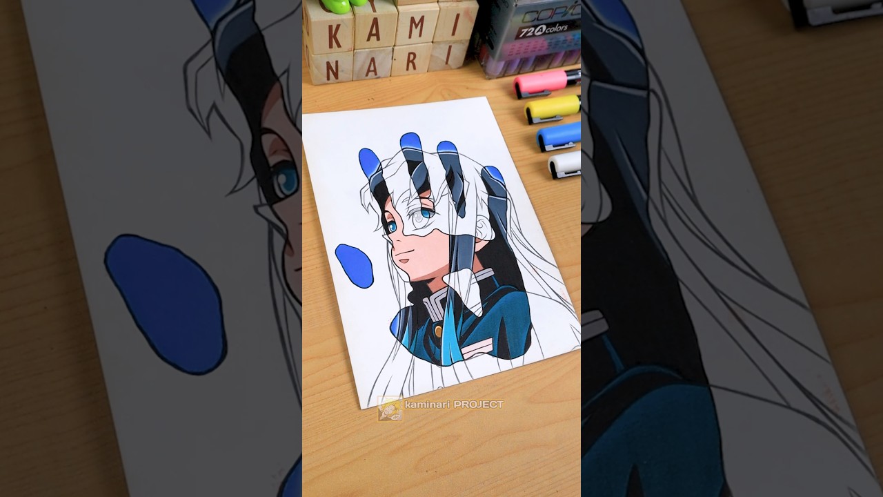 MUICHIRO TOKITO - Demon Slayer / 鬼滅の刃 || Hand Stained Art 🎨 Apps AR Drawing #shorts  #demonslayer