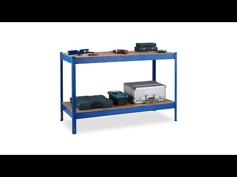 Établi 2 niveaux Bleu - Marron - Acier - 141 x 91 x 61 cm