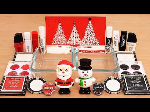 Santa vs Snowman - Mixing Makeup Eyeshadow Into Slime ASMR