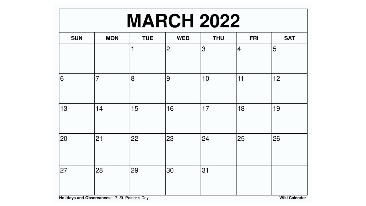Printable March 2022 Calendar Templates with Holidays - Wiki Calendar