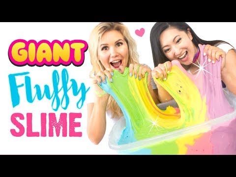 EASY DIY GIANT FLUFFY SLIME!!! Jumbo Rainbow Slime Recipe WITHOUT BORAX! Video