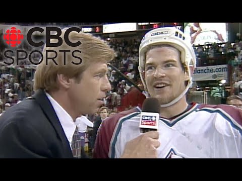 Scott Russell talks to Avalanche’s Game 5 hero Adam Deadmarsh in 1997 after eliminating the Oilers