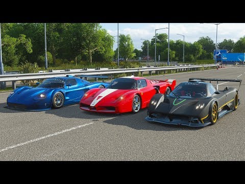 Thumbnail for Forza Horizon 4 Drag race: Maserati MC12 Corsa vs Ferrari FXX vs Zonda R by Maserati MC12