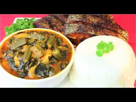 HOW TO COOK TANZANIAN STYLE OKRO, SPINACH & PRAWN STEW WITH TREVALLY/ COLE COLE FISH & UGALI