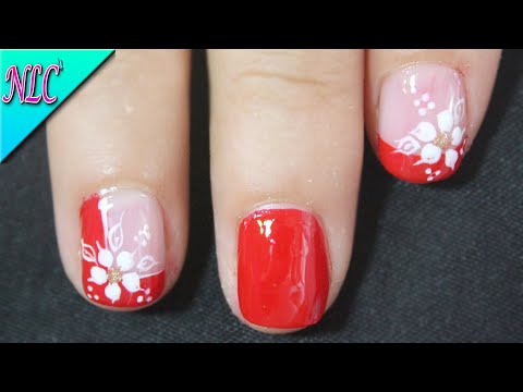 DISEÑO DE UÑAS PARA MANOS FLORES BLANCO Y ROJO FÁCIL DE HACER – FLOWERS NAIL ART – NLC