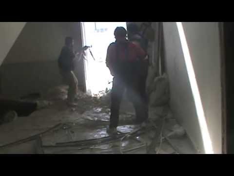 اشتباكات بين مقاتلي كتيبة حمزة أسد الله وقوات النظام أثناء اقتحام الصالة الرياضية والمدارس المحيطة بها في حي جوبر في مدينة دمشق