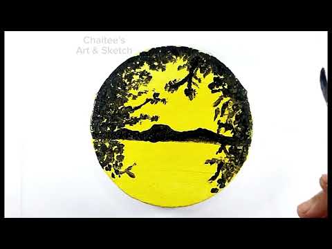 Aesthetic acrylic painting for beginners || easy  sky landscape painting on round canvas