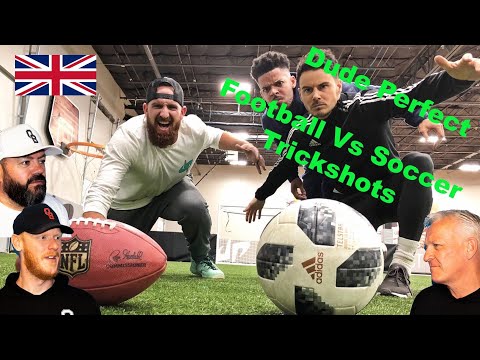 Dude Perfect - Football vs Soccer Trick Shots REACTION!! | OFFICE BLOKES REACT!!