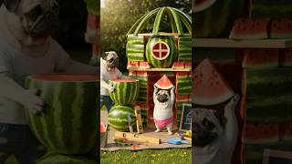The pug’s dream of a watermelon house was destroyed by the cats. 😢💔🍉 #pug #funny #cute #cat