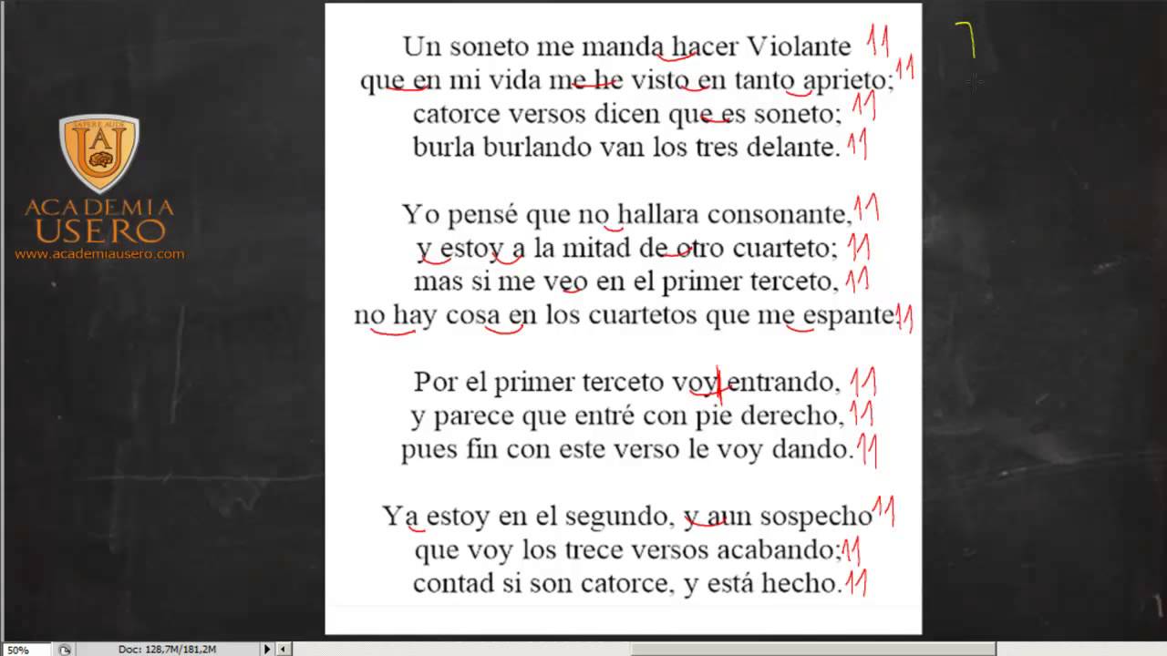 Contar versos y rima del Soneto de Violante Lengua Academia Usero Estepona
