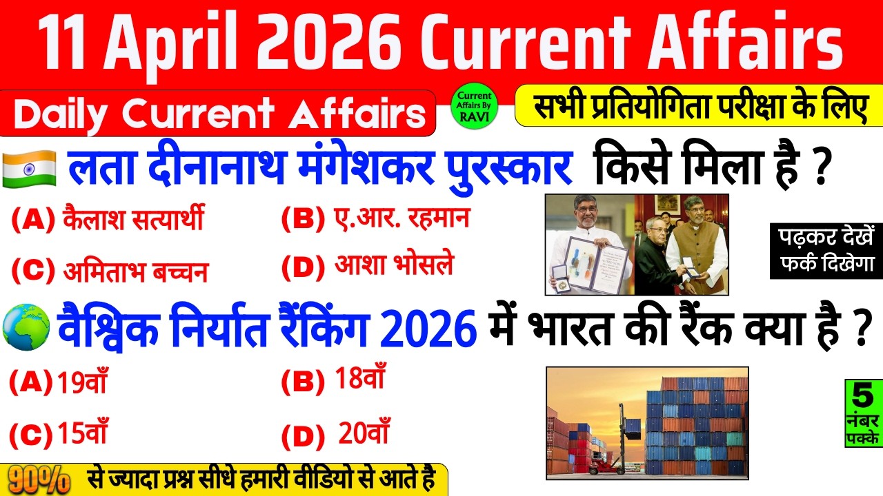 11 April 2026 Current Affairs | Current Affairs Today | Current GK SSC Railway UPSC BPSC POLICE NTPC