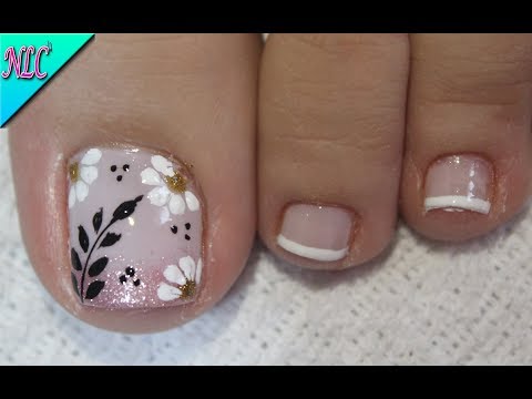 FLORES Y FRANCÉS PARA PRINCIPIANTES EN PIES – FLOWERS NAIL ART – FRENCH NAIL ART – NLC