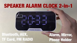 (2024) Bluetooth 5.0 Speaker Digital Mirror Alarm Clock 2-in-1 TF Card Phone Holder Set Up Tutorial