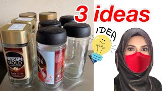 3 ideas empty glass jar/bottles reuse ideas ||coffee bottle reuse ideas||trash to treasure diy ideas