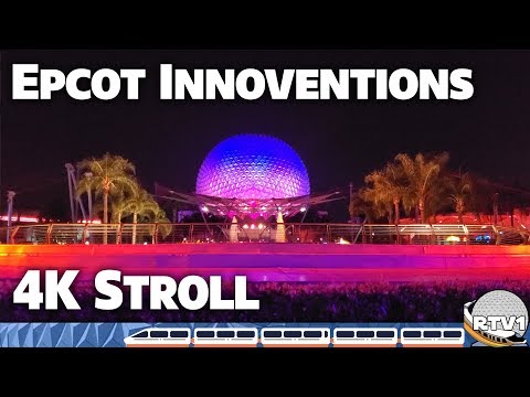 Epcot Relaxing Stroll - Innoventions Plaza at Night before Construction - 4K Low Light