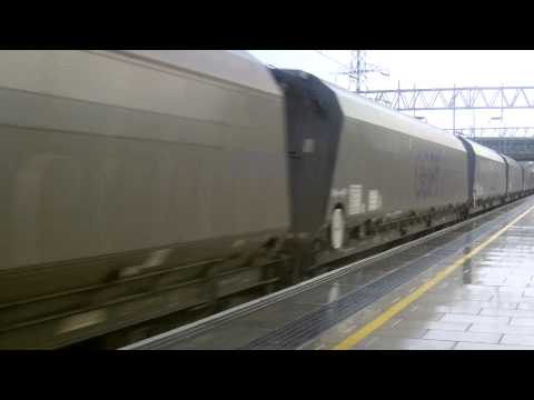 GBRf Union Jack 66705 Hauls a Biomass train Through Stafford