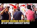 Dramatic Scene At Jantar Mantar Protest Woman Hurls Ink At CJP S Abhijeet Dipke