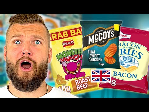 Americans Taste Test British Crisps! (Monster Munch, Mccoys, Smiths Bacon Fries)