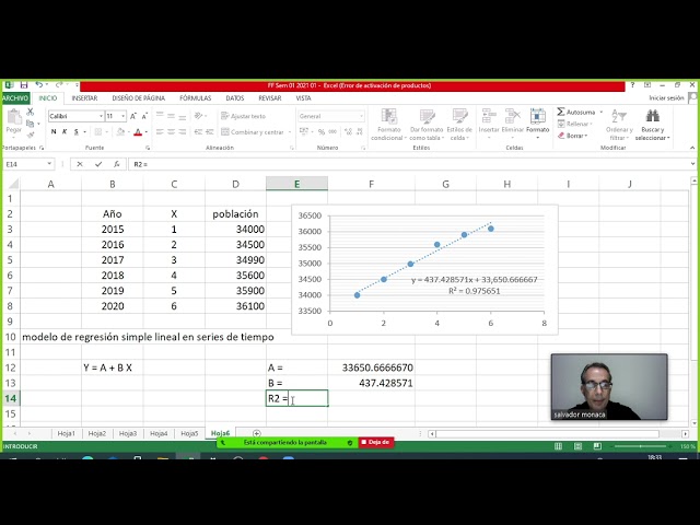 Proyecciones de población utilizando las funciones de excel (regresión lineal en series de tiempo)